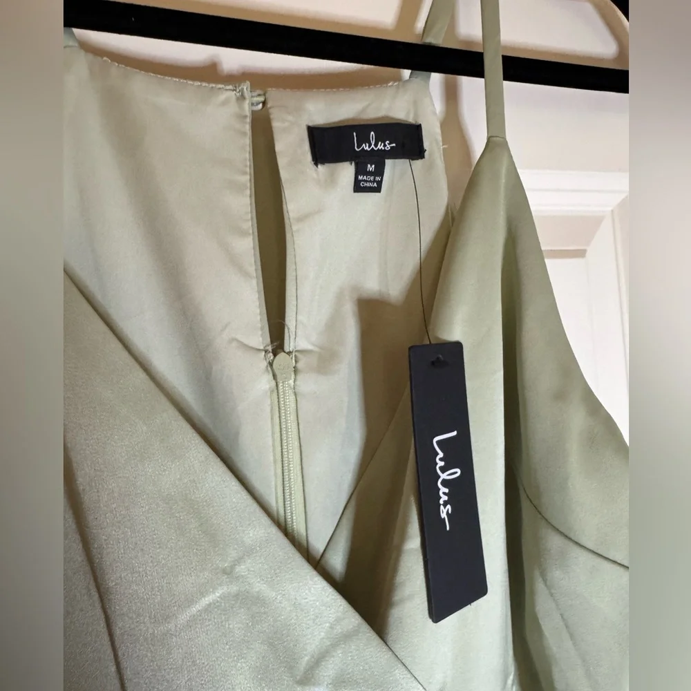 NWT Lulus What a Stunner Sage Green Satin Asymmetrical Mini Dress, Medium - Picture 6 of 8